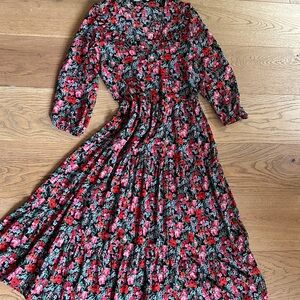 Zara Floral Red, Pink, Blue and Black Women's Flowy Dress XS